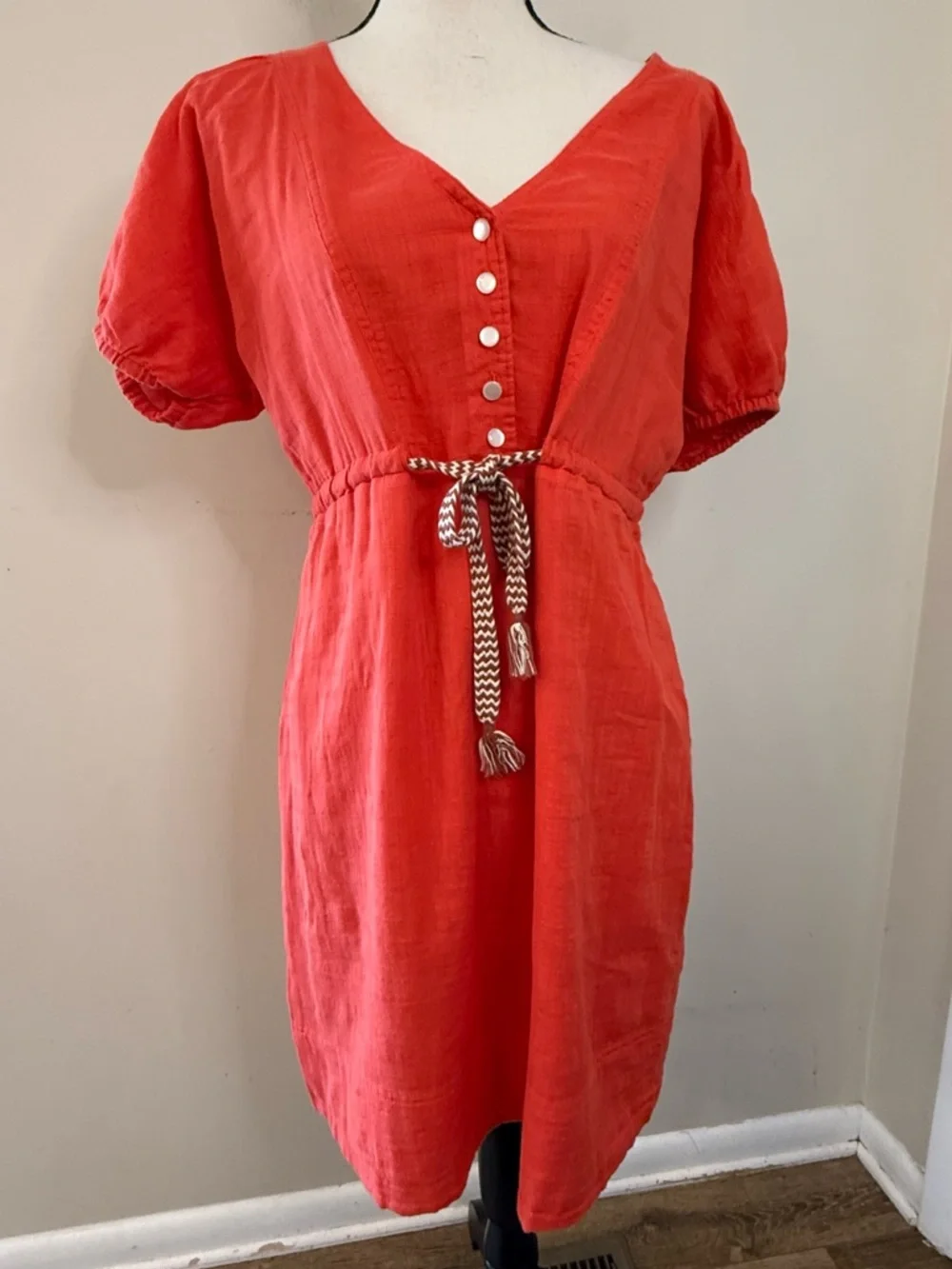 J. Crew Factory boho red V neck midi dress summer chic SZ 6 - Picture 5 of 15